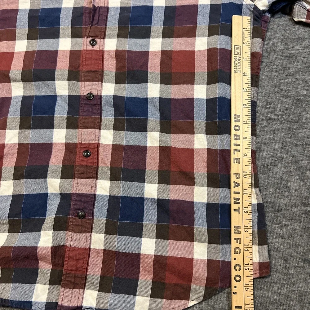 Banana Republic LUXE FLANNEL Shirt Men's Large Red Gray Blue Plaid Ready To Wear